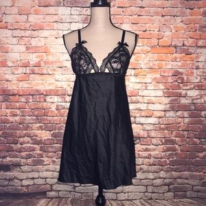 VS Black Satin Lace Slip Dress Lingerie